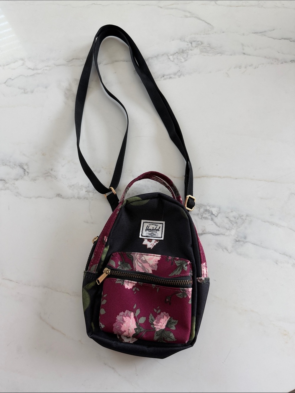 Herschel Supply Company Mini Floral Crossbody in Burgundy and Black